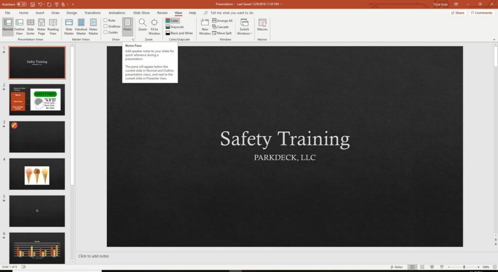 Speaker Notes in PowerPoint 2016