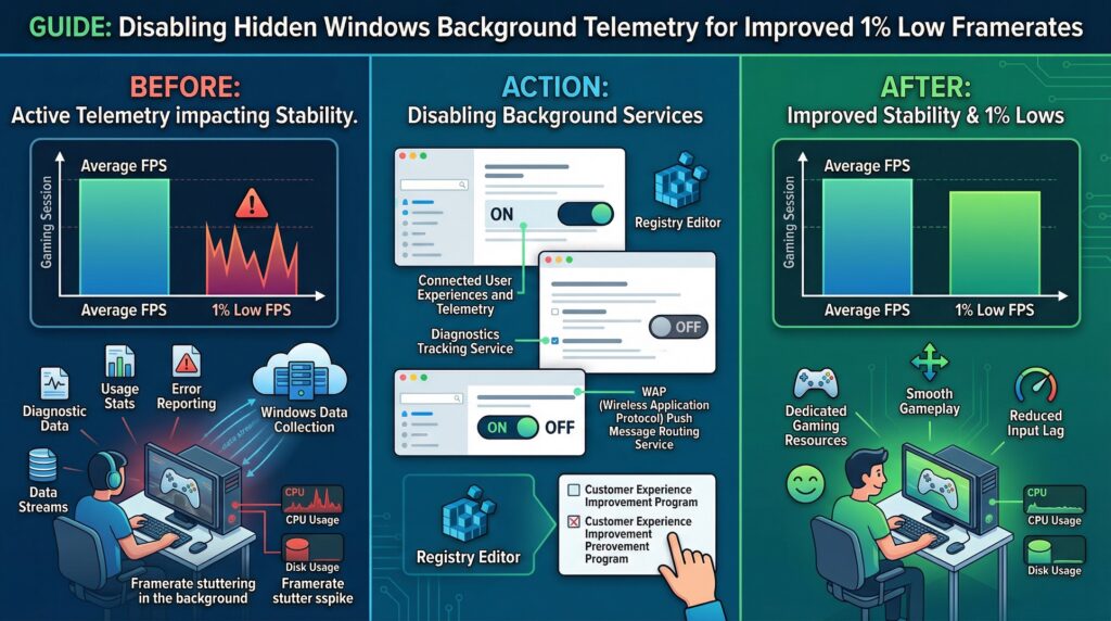 Disabling Hidden Windows Background Telemetry to Improve 1% Low Framerates