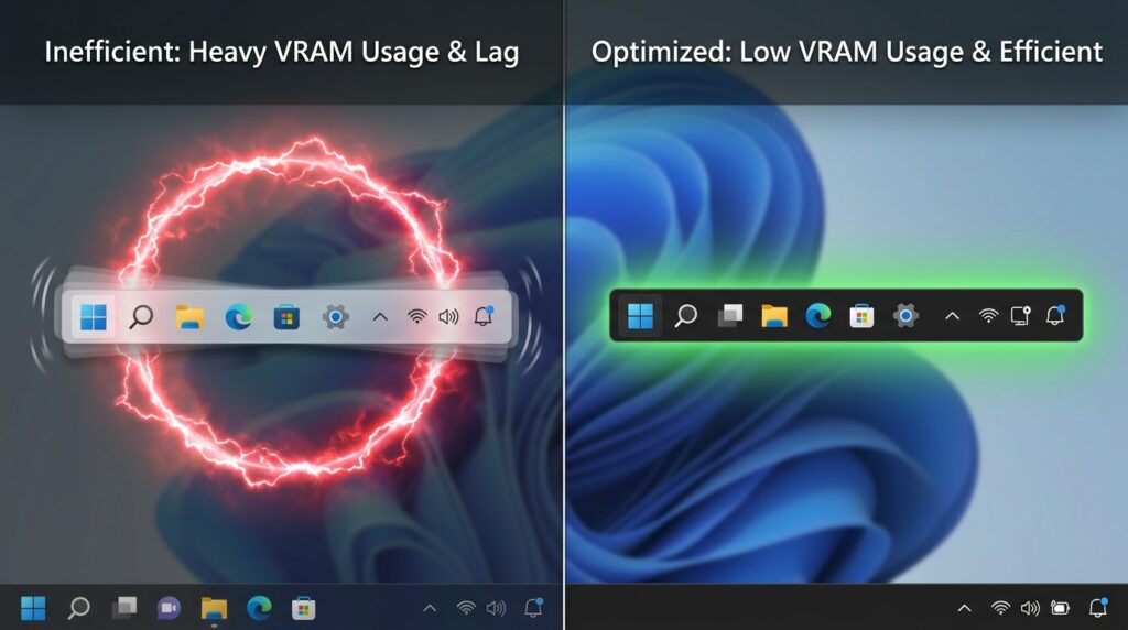 Disabling Desktop Window Manager Transparency Effects to Reclaim VRAM on Low-End Office PCs