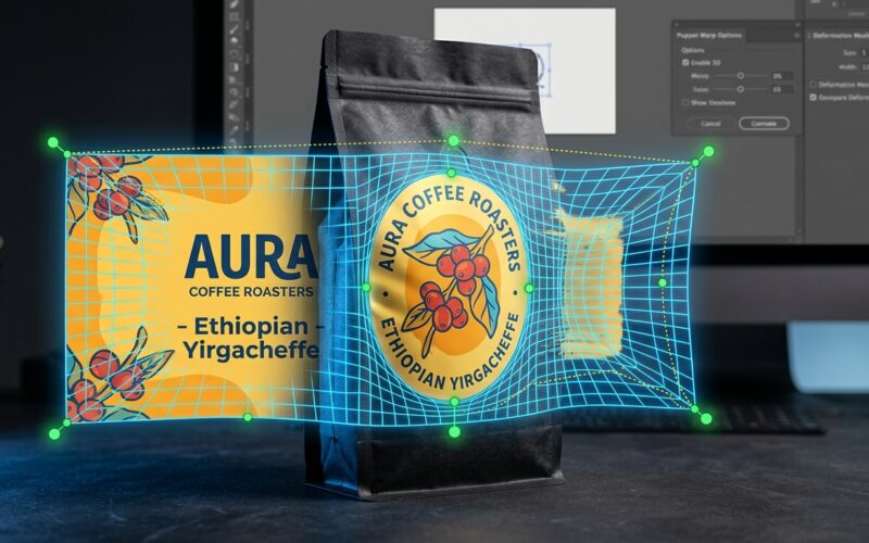 Applying the Puppet Warp Tool to Smart Objects for Realistic Cylindrical Packaging Mockups