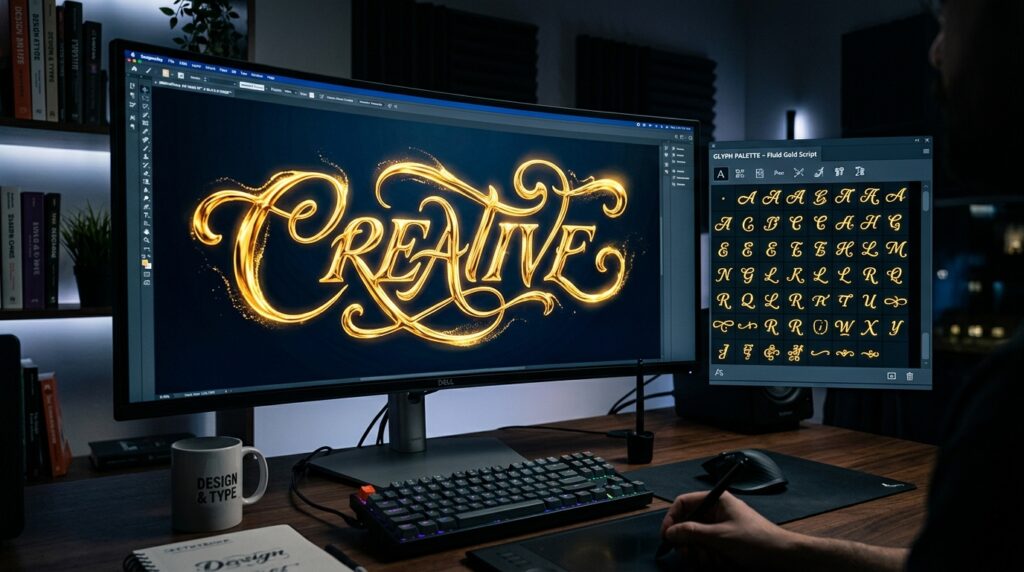 Accessing Hidden OpenType Font Alternatives and Ligatures for Custom Digital Logo Design